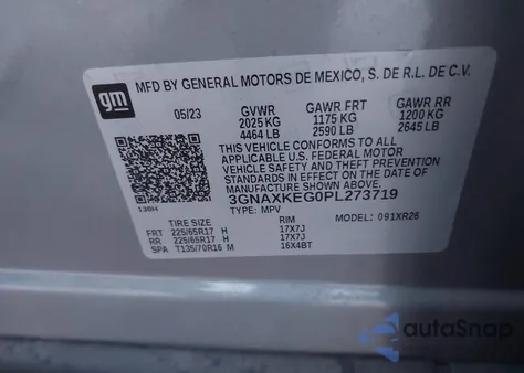 2023 Chevrolet Equinox Fwd Lt z USA, uszkodzony, nr VIN 3GNAXKEG0PL273719